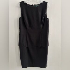 Lauren Ralph Lauren Size 14 Women Sheath Front Zipper Detail Black Dress Classic